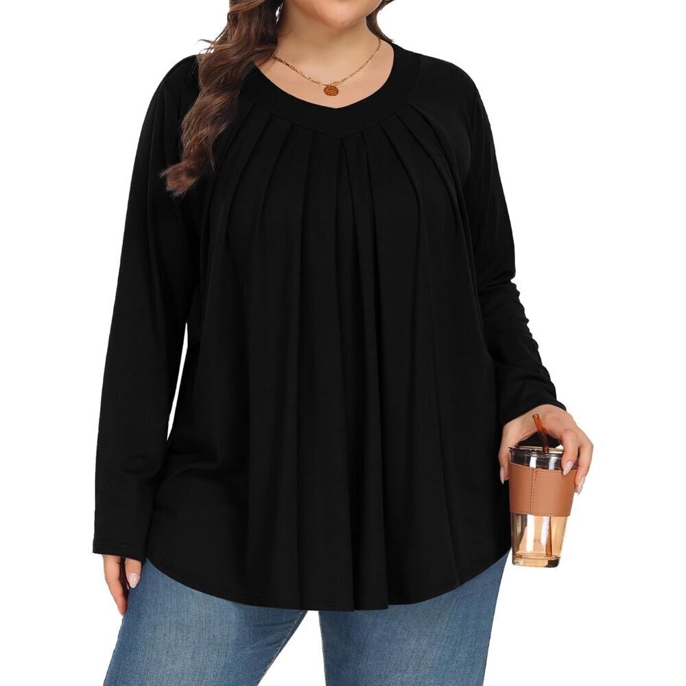 Plus Size Women Top Long Sleeve V Neck Blouse Tunic Casual Wear
